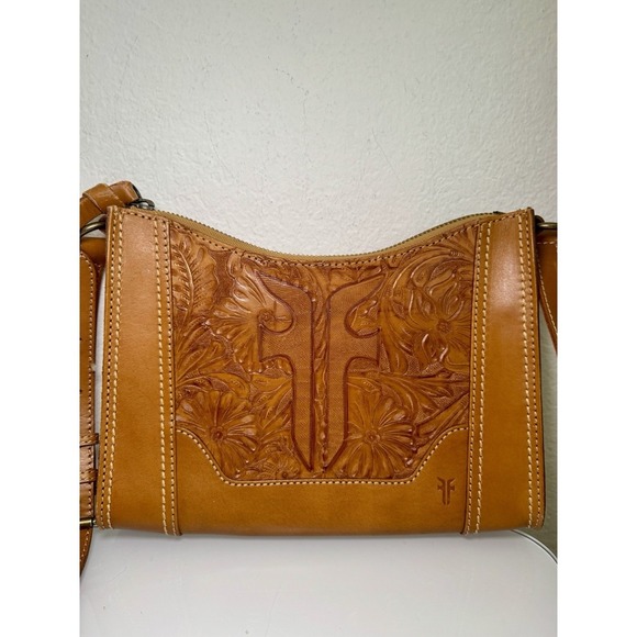 Frye Melissa Artisan Zip Crossbody Sunflower Bag Tooled Brown Western Boho NWOT - Picture 2 of 16